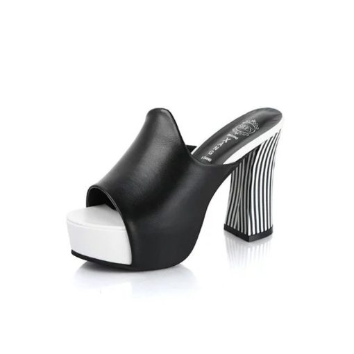 variant image02020 Summer Women Elegant Slip On High Heel Sandals Peep Toe Platform Shoes Zebra Chunky Heel