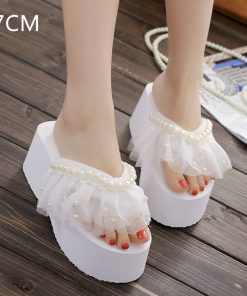 variant image02022 summer elegant Zara women wear high end pearl flip flops thick bottomed wedge heeled sandals