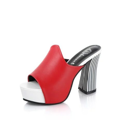 variant image12020 Summer Women Elegant Slip On High Heel Sandals Peep Toe Platform Shoes Zebra Chunky Heel