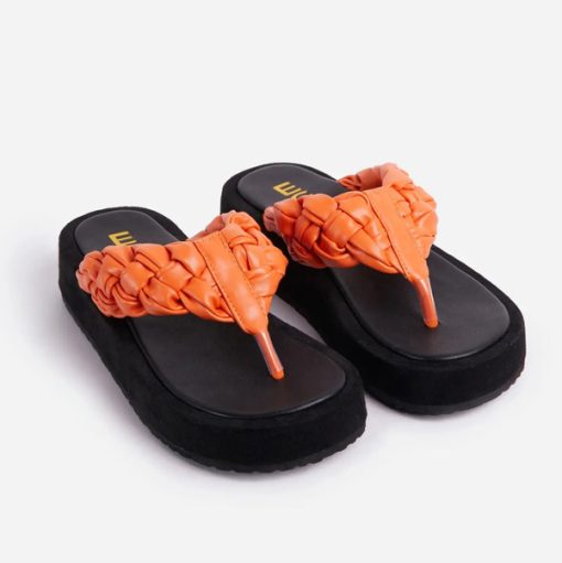 variant image12022 woven slippers women casual slippers for ladies beach flip flops summer thick bottom sandals orange