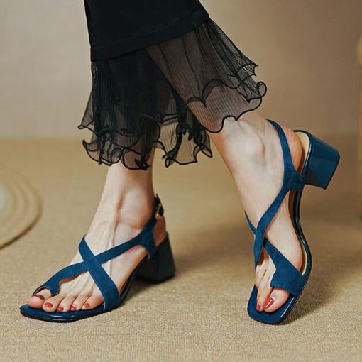 variant image1Summer Cross Strap Women Sandals Fashion Party Dress Thick Heels Shoes High Quality Women Sandalias Female