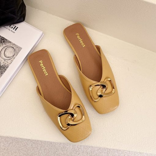 variant image2New Brand Women Slipper Fashion Mules Singbacks Sandal Shoes Ladies Square Toe Slip On Flat Female