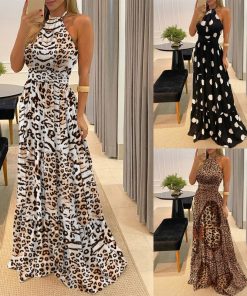 0tcNWomen Leopard Dress Cover Up Summer Boho Long Sleeve O Neck Tassel Sweet Mini Dress Ethnic
