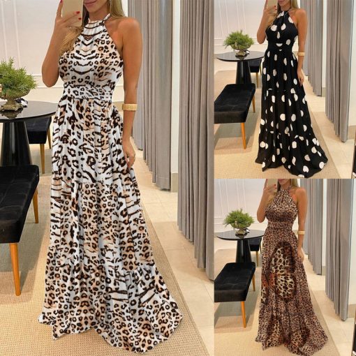 0tcNWomen Leopard Dress Cover Up Summer Boho Long Sleeve O Neck Tassel Sweet Mini Dress Ethnic