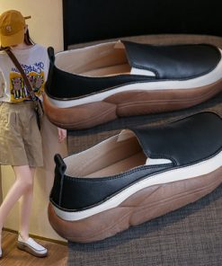 1sEbPU Leather Casual Platform Shoes for Women 2022 All match Female Footwear Outside Slip on Shoes