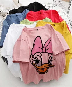 2022 New Pink Disney Fashion Cute Daisy Duck Cartoon Print Casual Women T Shirt O Neck.jpg Q90.jpg