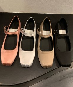 2023 Spring New Women Flat Shoes Fashion Silk Square Toe Shallow Ladies Ballet Shoes Soft Casual Flat Mary Jane Shoes