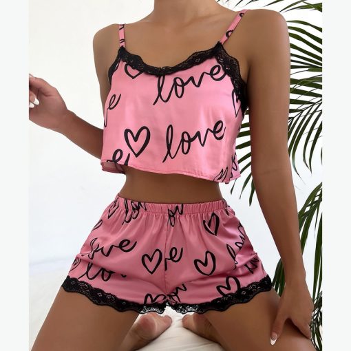 28xvTwo Pieces Set Women S Pajama Shorts Suit Print Underwear Pijama Sexy Lingerie Camisoles Tanks Nighty