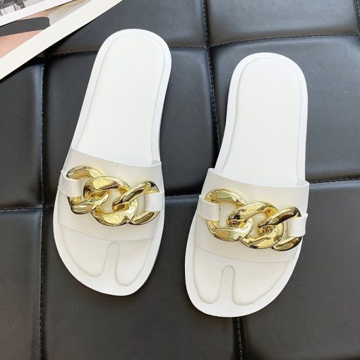 3KPISpring summer Small Fresh Slippers Women New Large Size Thick Bottom Metal Decoration Ms Outdoor Wild