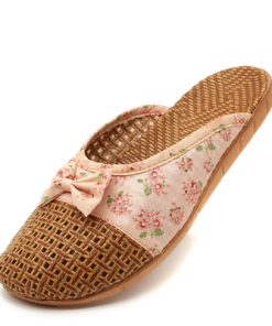 3NWvWomen Flax Slippers 2023 Casual Slides Floral Bow Linen Casual Indoor Shoes Woman Summer Sandals Zapatillas