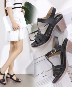 5SCB2023 Summer Shoes Women High Heels Sandals Casual Woman Heeled Shoes Square Heel 7 5cm Women