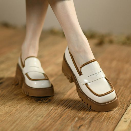 5q5rBritish Style Color Matching Thick Bottom 2022 Spring and Autumn Thick High heeled Square Toe Comfortable