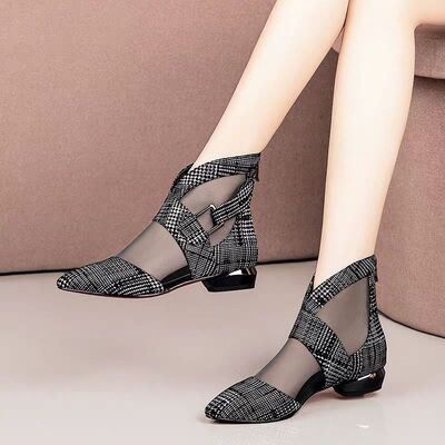 6xwBSpring and Autumn New Single Shoes Women s Low heeled Women s Pointed Toe Mesh Buckle