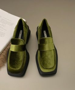 73wIWomen Luxury Velvet Loafers Fashion Square Toe Platform Moccasins Ladies Brand Design Evening Party Heel Shoes