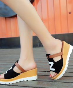 7kLuSummer Slip On Women Wedges Sandals Platform Hip Hop Rock Fashion Open Toe Ladies Casual Shoes