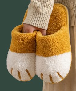 87fsComwarm Winter Warm Plush Slippers Cute Cat Paw Designer House Women Fur Slippers Floor Mute Bedroom