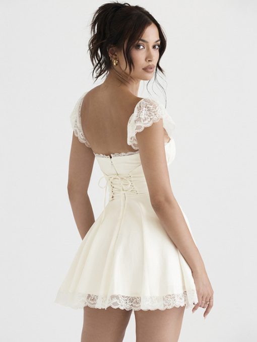 9afwMozision Elegant White Lace Strap Mini Dress For Women Fashion Sleeveless Backless Loose Sexy Short Dresses