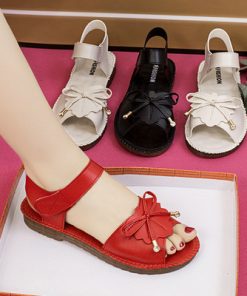 9gJfWomen Sandals Hollow Out Bow Knot Summer Solid Color Comfort Shoes for Women Sole Rome Shoes