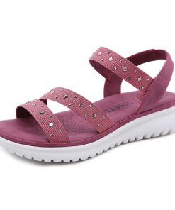 Am74New Elastic Band Comfortable Women Sandals Ladies Slip on Wedge Sports Beach Shoes Summer Fashion Rhinestone