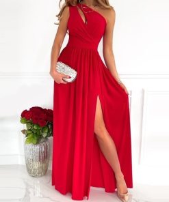 By7D2022 Summer Elegant One Shoulder Floral Print High Slit Cutout Maxi Party Dress Asymmetric Women Long