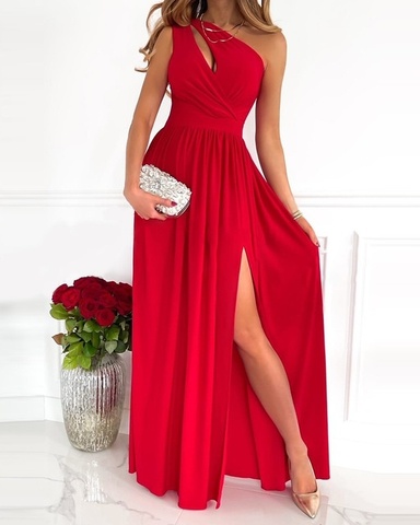 By7D2022 Summer Elegant One Shoulder Floral Print High Slit Cutout Maxi Party Dress Asymmetric Women Long
