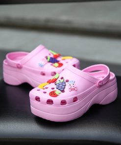 C56dNew Summer Women Clogs Fashion Pink Cute Wedges Platform Garden Shoes Beach Sandals Thick Sole Increased