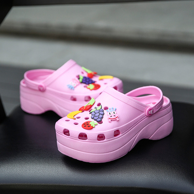 C56dNew Summer Women Clogs Fashion Pink Cute Wedges Platform Garden Shoes Beach Sandals Thick Sole Increased