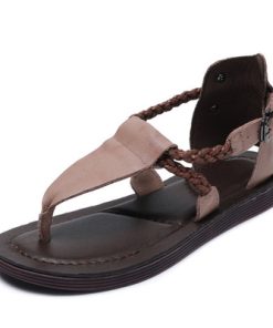 CBmeDRKANOL 2023 Women Gladiator Sandals Summer Flat Flip Flops Ladies Genuine Leather Comfort Trend Buckle Low