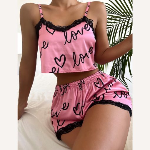 CD5RTwo Pieces Set Women S Pajama Shorts Suit Print Underwear Pijama Sexy Lingerie Camisoles Tanks Nighty