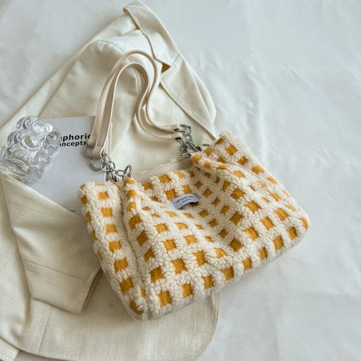 DptELEFTSIDE Soft Plush Shoulder Side Bag for Women 2022 Trend Fashion Design Big Zipper Cloth Hand