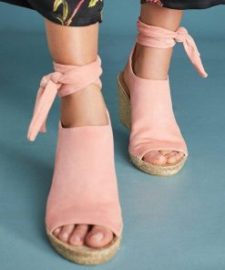 DuZ3Ladies Shoes 2022 Woman Sandals Wedges Hemps Peep Toe Back Strap Platform High Heels Suede Leather