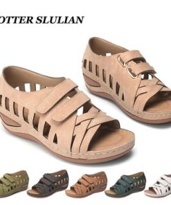 F5odWomen Casual Heel Summer Sandal Fashion Hollow out Wedges Shoes Cross Belt Breathable Footwear Ladies Ankle