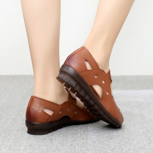 FU2CWomen s Sandals Summer Genuine Leather Handmade Ladies Flats Sandals women soft bottom casual non slip