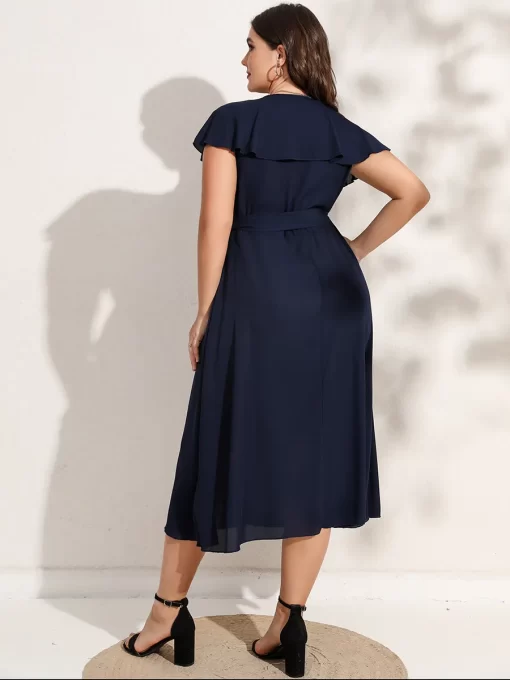 Finjani Party Dresses For Women 2022 Plus Size Summer Midi Dress V Neck Solid Ruffle Sleeve.jpg 5