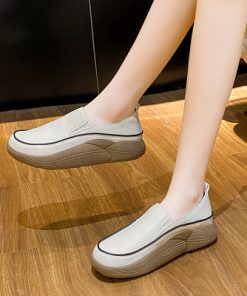 FvWWPU Leather Casual Platform Shoes for Women 2022 All match Female Footwear Outside Slip on Shoes