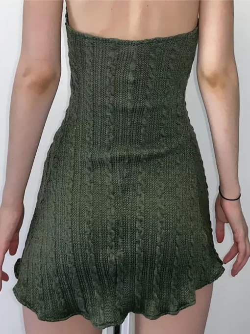 Goth Dark Knitted Fairy Grunge Green Folds Mini Dresses Gothic Retro Backless A Line Women Dress.jpg 1