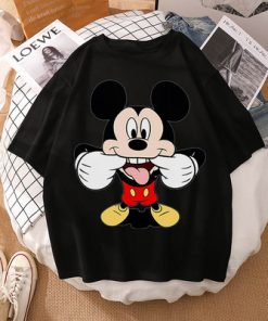 Gxj3Woman Summer New 2022 Hot Cartoon Disney Mickey And Friends Minnie Mouse Leopard Bow Portrait T