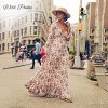 JcqRWildPinky Long Sleeve Floral Print Dress Women Beach Vintage Maxi Dresses Boho Casual Deep V Neck