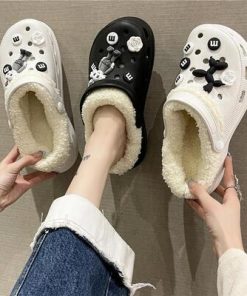 KgD7Winter Women Clogs Slippers Warm Furry Slippers Unisex Outdoor Indoor Home Cotton Shoes Men Casual Fluff
