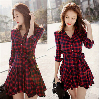 LbBDFashion Womens Lady Long Sleeve Ruffles Office Ladies Casual Flannel Plaid Check Button Down Top Layer