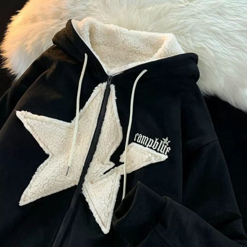 MiopFlocking five pointed star design cashmere thickened jackets women 2022 new loose casual casual ins fashion