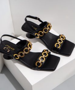 QBzZLLUUMIU New Summer Fashion Pumps Women Sandals Metal Square Head High Heels Ladies Sandals Open Toe