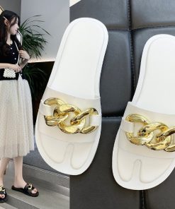RJ7xSpring summer Small Fresh Slippers Women New Large Size Thick Bottom Metal Decoration Ms Outdoor Wild
