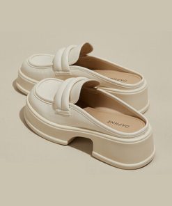 S66qLoafers Med Increased Internal Female Shoes Cover Toe Ladies Slippers Platform 2022 Flat Rubber PU Slides