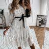 Simple O neck White Polka Dot Maxi Dress Womens Fashion Long Sleeve Chiffon Casual Party Vestidos Clothes