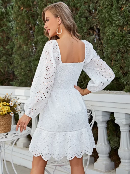 Simplee Spring Summer Women Elegant Lace Embroidery Dresses Holiday Deep V neck Long Sleeves Ruffle Mini.jpg 2