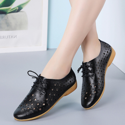 TNFdSummer Women Flats Shoes Cutouts Genuine Leather Loafers Shoes Woman Breathable Ballet Flats Oxford Women Casual