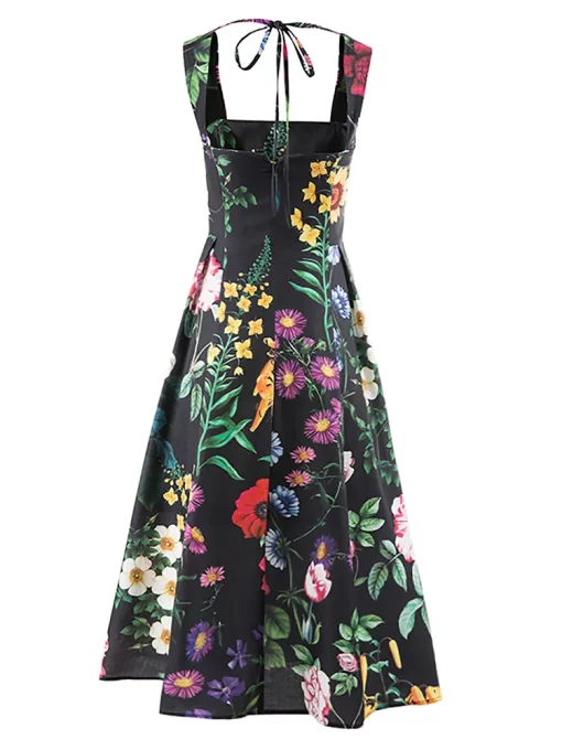 TWOTWINSTYLE Summer Loose Dress For Women Square Collar Sleeveless High Waist Print Colorblock Midi Dresses Female.jpg 1