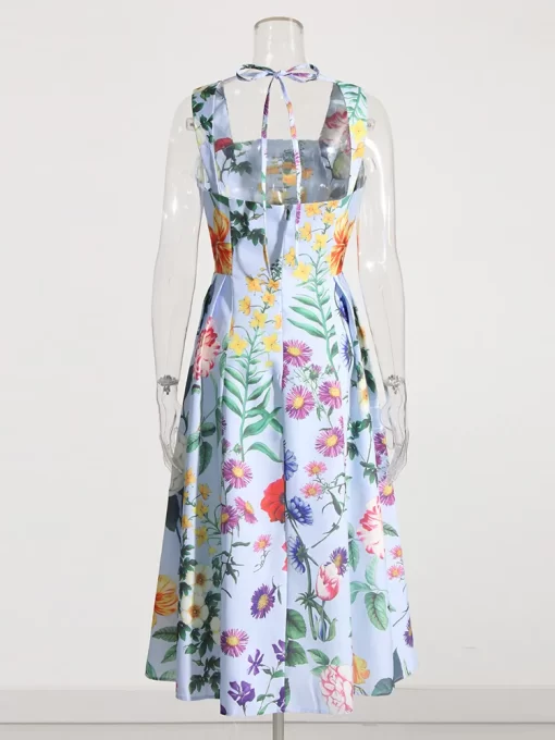 TWOTWINSTYLE Summer Loose Dress For Women Square Collar Sleeveless High Waist Print Colorblock Midi Dresses Female.jpg 2
