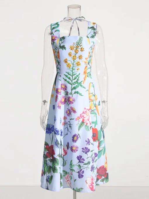 TWOTWINSTYLE Summer Loose Dress For Women Square Collar Sleeveless High Waist Print Colorblock Midi Dresses Female.jpg 3